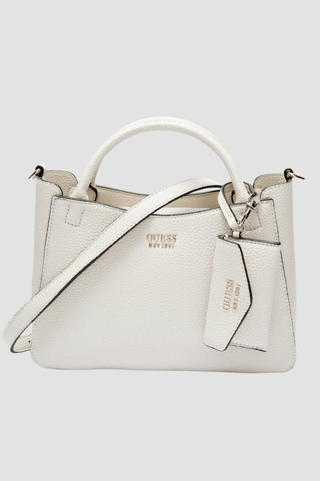 GUESS Biała torebka damska klasyczna SML Girlfriend Satchel