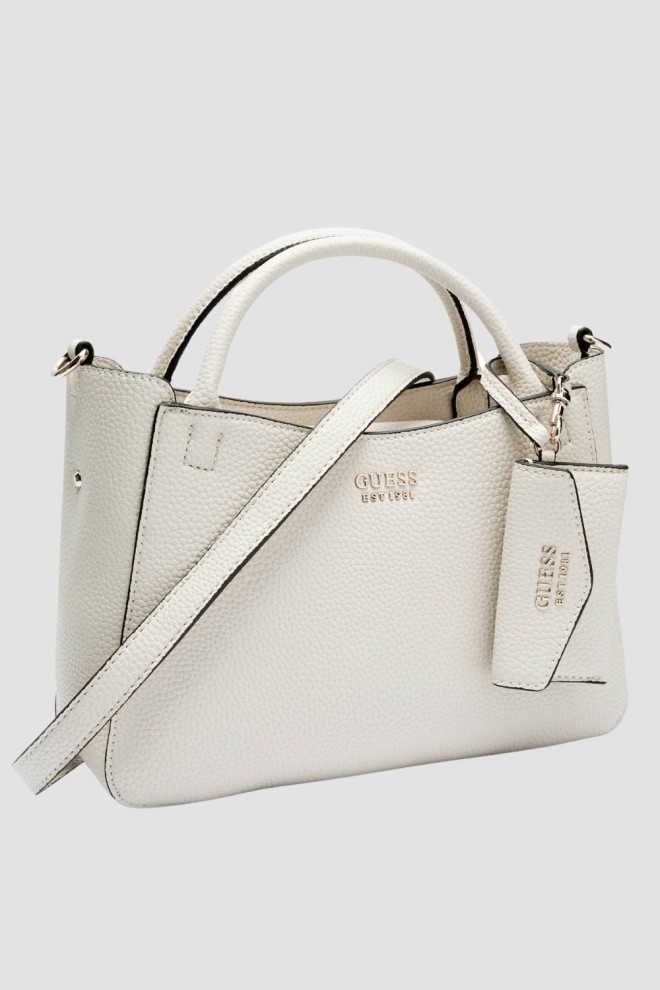 GUESS Biała torebka damska klasyczna SML Girlfriend Satchel