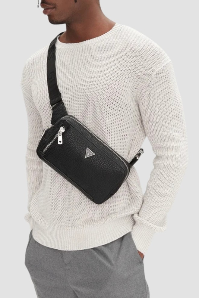 GUESS Black Men's Torino Bumbag W Vertical Kidney