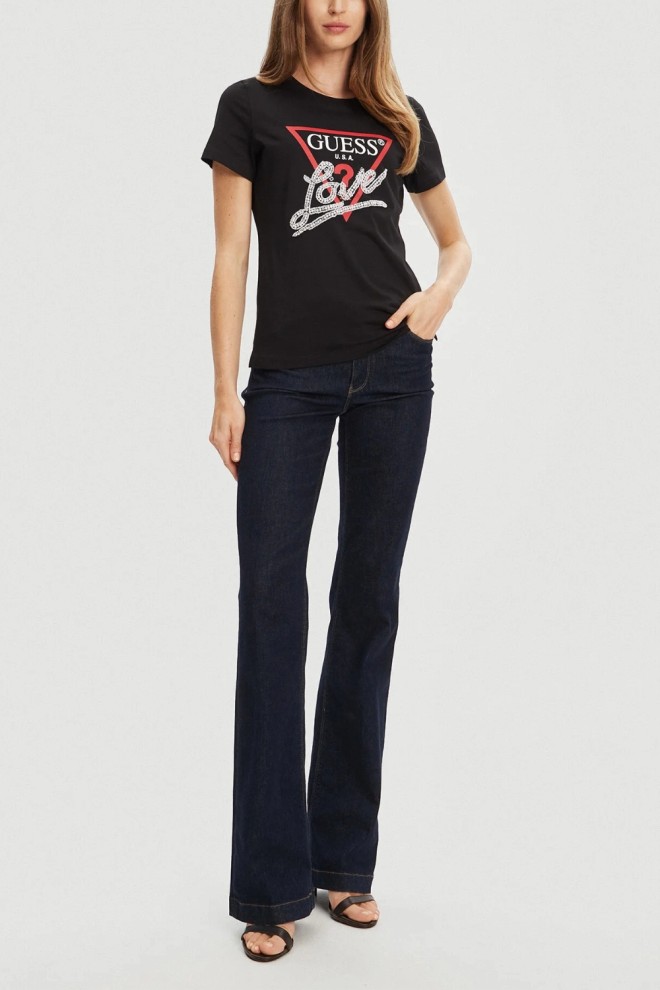 GUESS Black women's Pearls Love t-shirt