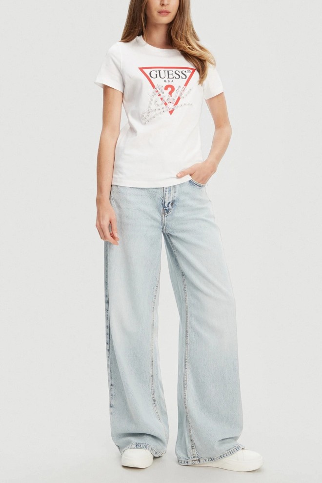 GUESS Biały damski t-shirt Pearls Love