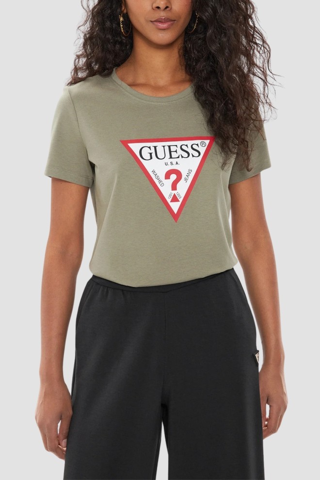 Tricou original verde pentru femei GUESS 