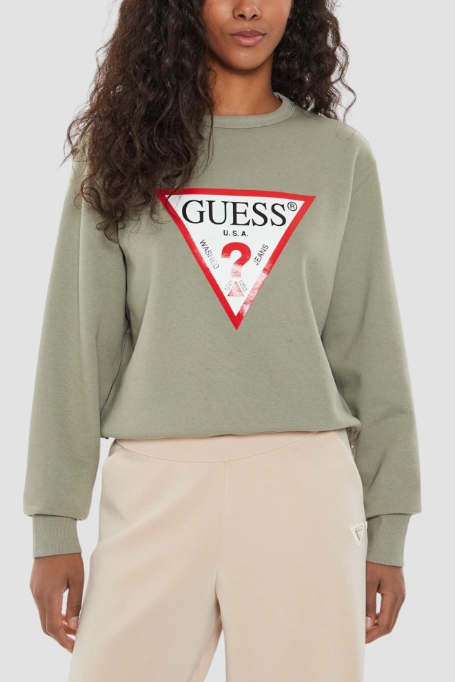 GUESS Green women's sweatshirt with large logo Original Fleece
