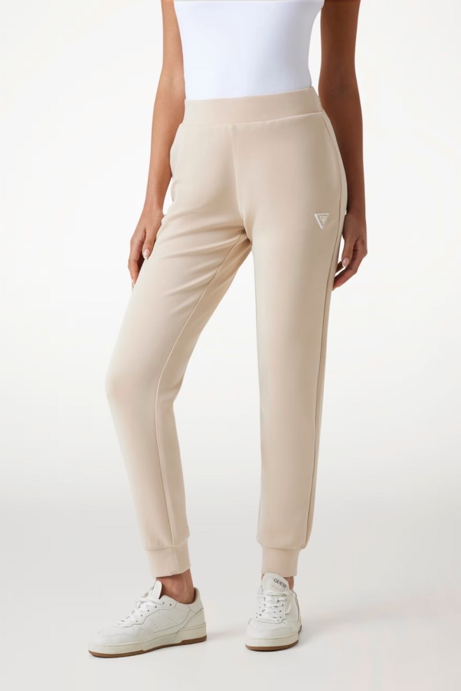 Pantaloni de trening GUESS Olympe de culoare taupe pentru femei