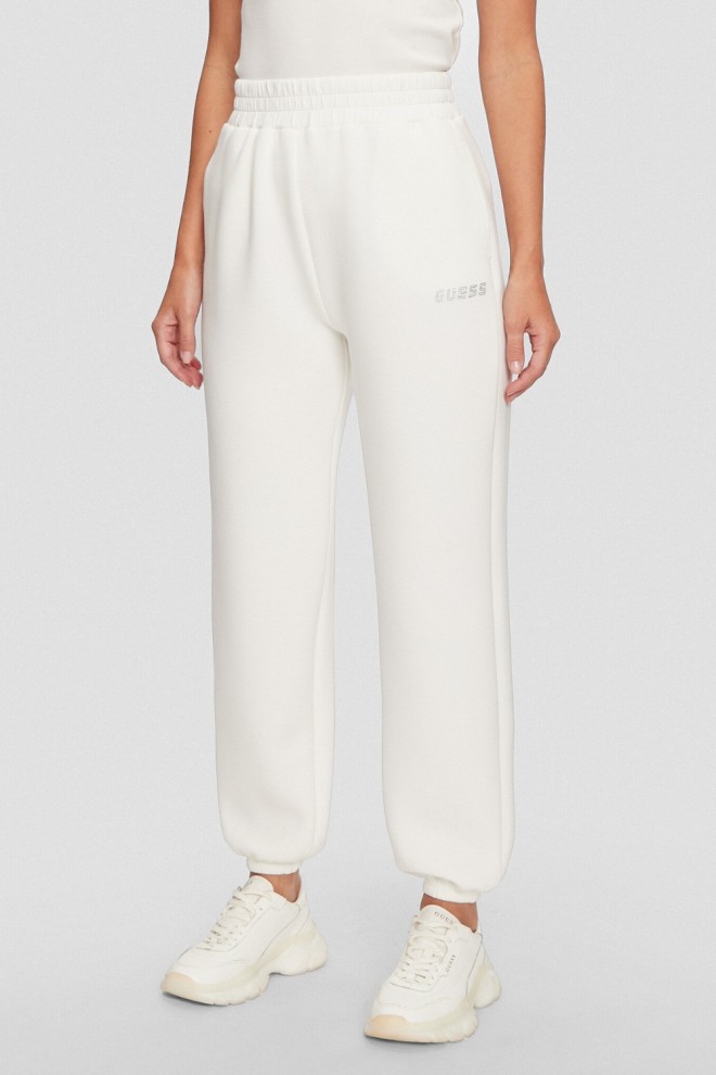 GUESS Pantaloni de trening ecru pentru femei Cecilia Scuba