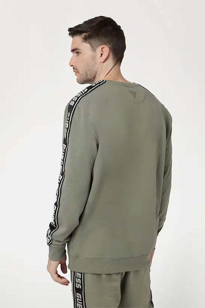 GUESS Green men's Arlo Cn striped sweatshirt