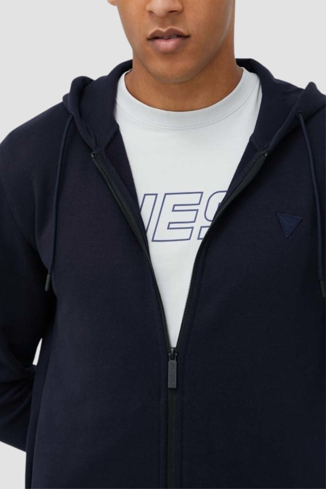 GUESS Men's navy blue Aldwin unbuttoned sweatshirt