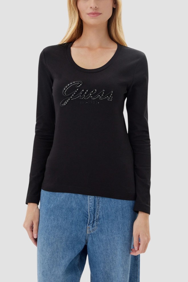 Жіночий лонгслів GUESS Чорний Embro Script