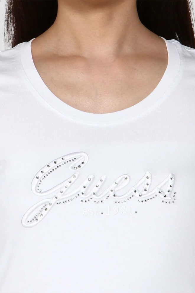 GUESS Alb femei Embro Script mâneci lungi