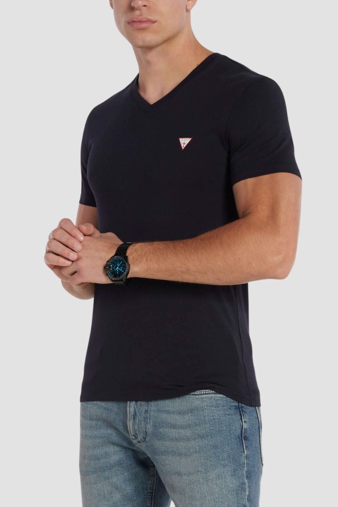 GUESS Navy blue men's t-shirt with small logo