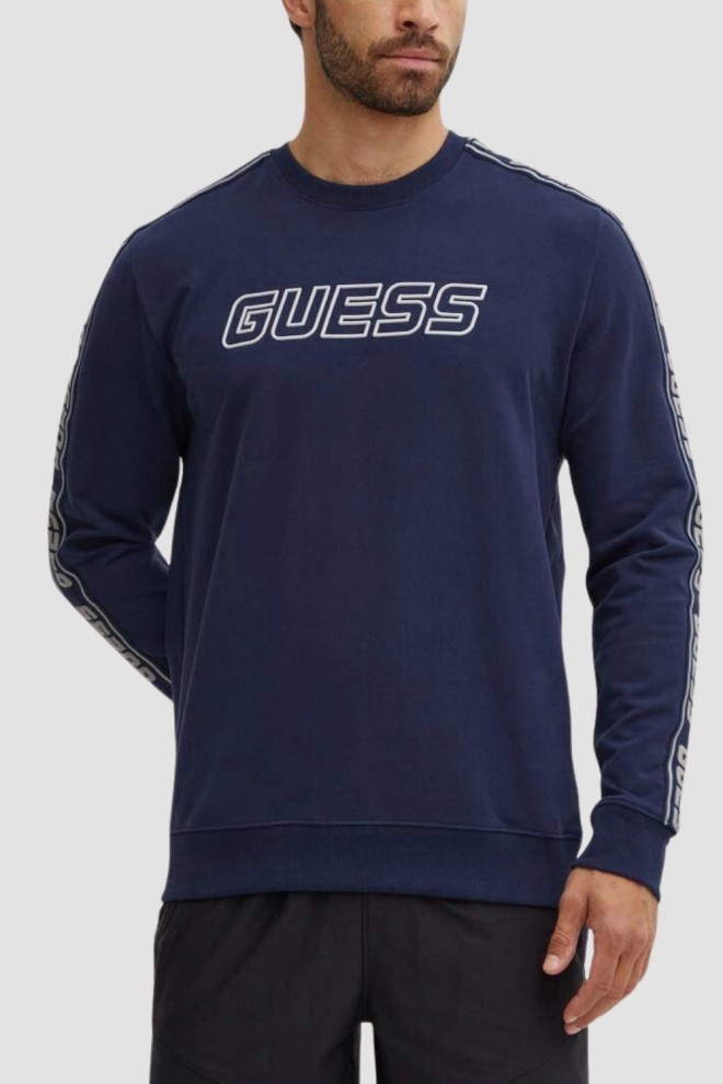 GUESS Men's navy blue Arlo striped sweatshirt Cn
