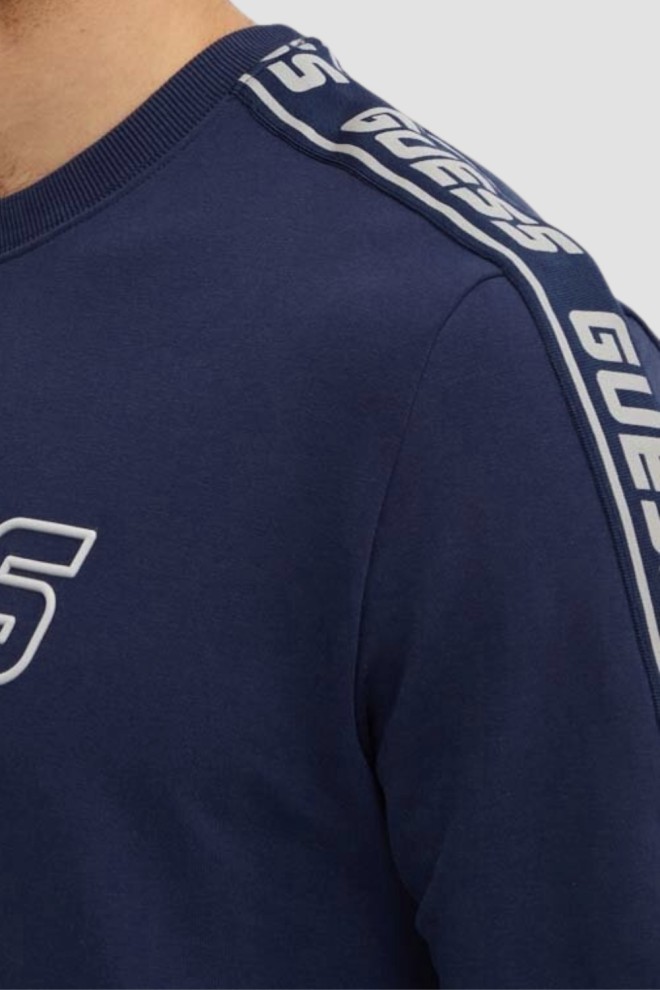 GUESS Men's navy blue Arlo striped sweatshirt Cn