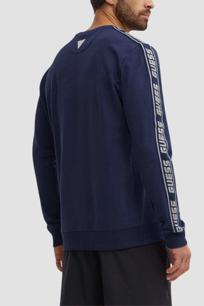 GUESS Men's navy blue Arlo striped sweatshirt Cn