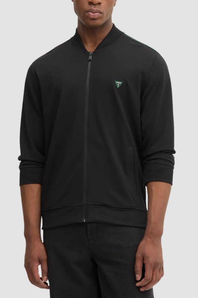 GUESS Black Men's Truck Interlock Unbuttoned Sweatshirt