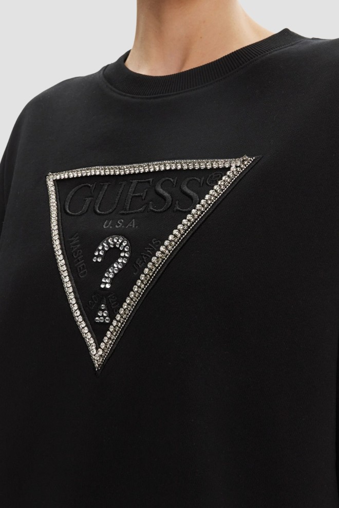 GUESS Tricou negru pentru femei Rachele cu zirconiu