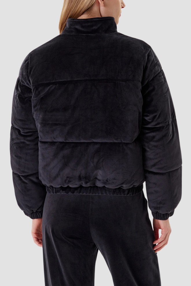 GUESS Сjachetă puffer Couture din piele întoarsă neagră pentru femei