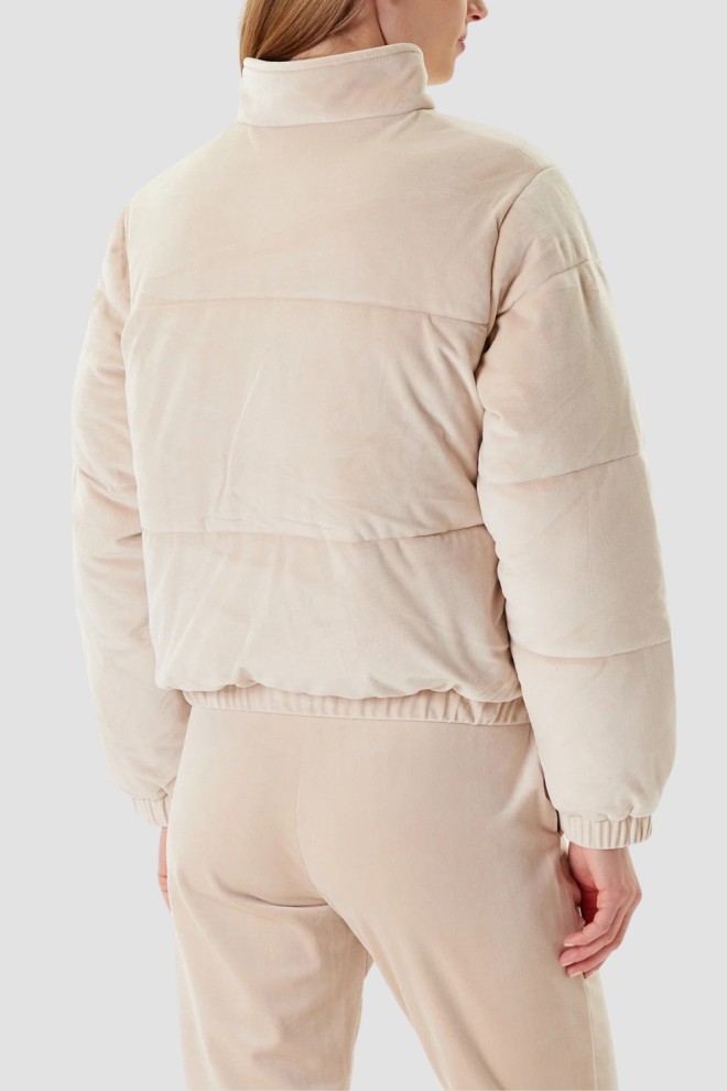 GUESS Beżowa zamszowa damska kurtka Couture Puffer