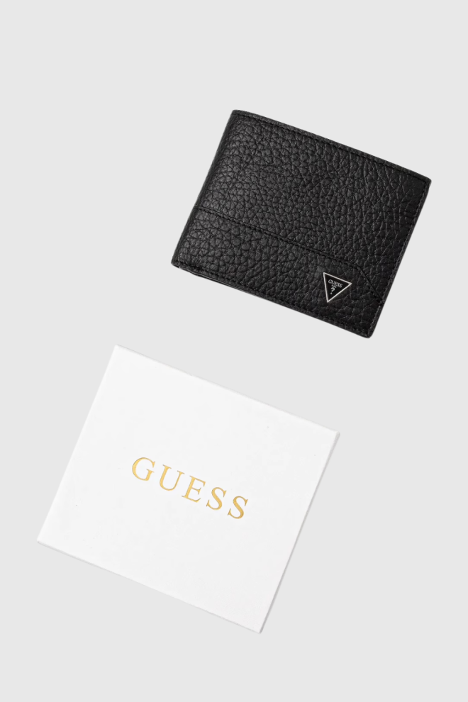 GUESS Portofel negru Torino Bifold pentru bărbați