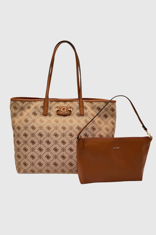 Geantă shopper GUESS Neda Large 2 In 1 bej pentru femei