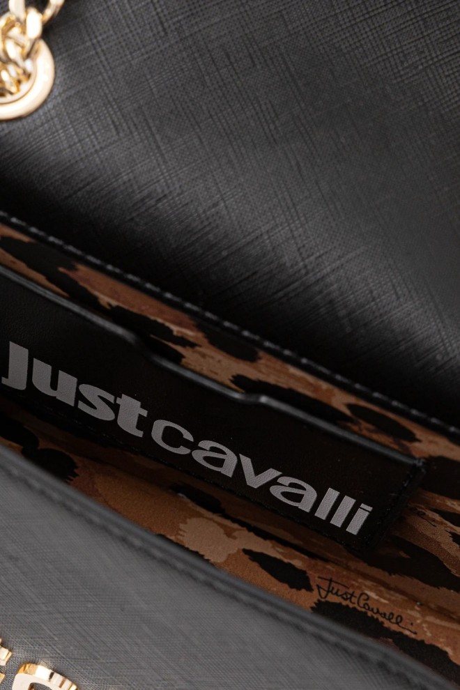 JUST CAVALLI Чорна жіноча міні-сумка з металевим написом, стиль 7