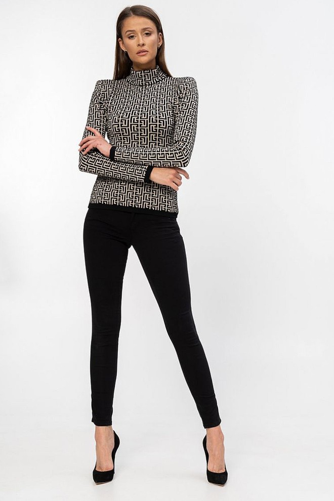 BALMAIN Women's black monogrammed turtleneck blouse