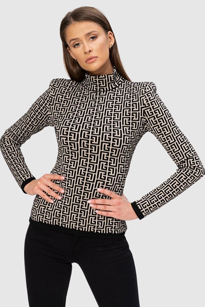 BALMAIN Women's black monogrammed turtleneck blouse