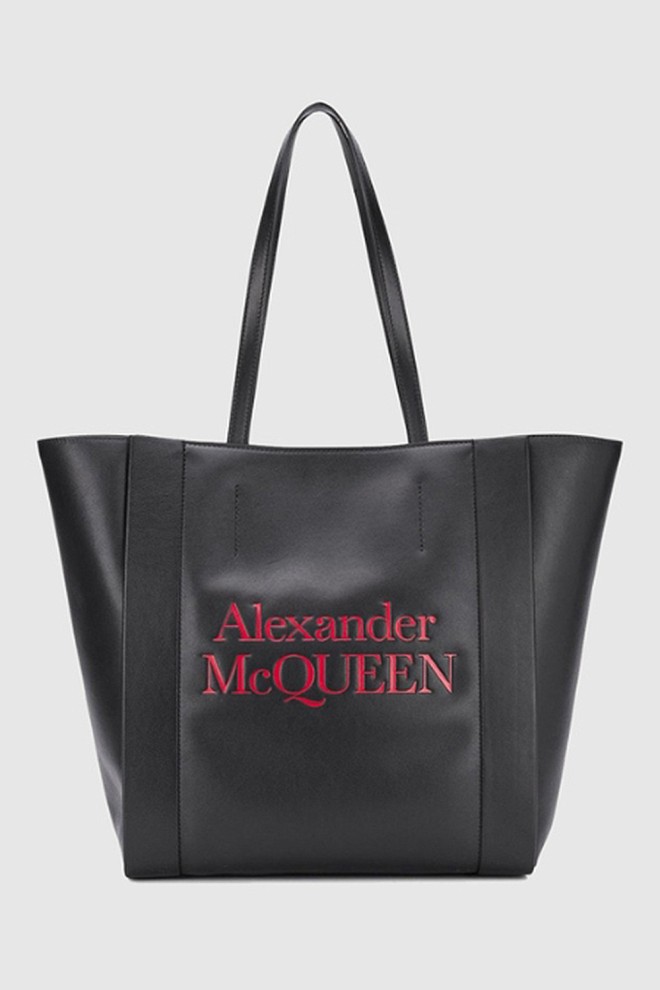 ALEXANDER MCQUEEN Чорна шкіряна сумка-шоппер з червоним логотипом