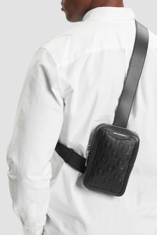 KARL LAGERFELD Pungă din piele cu monogramă pentru bărbați