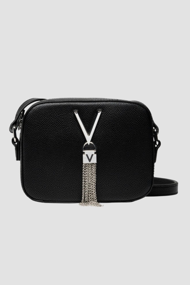 VALENTINO Маленька чорна сумочка з фактурної шкіри з декоративною застібкою V divina