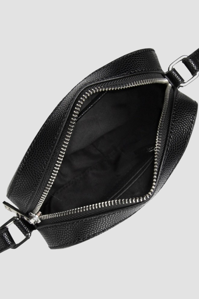 VALENTINO Geantă mică din piele texturată neagră cu V decorativ divina haversack