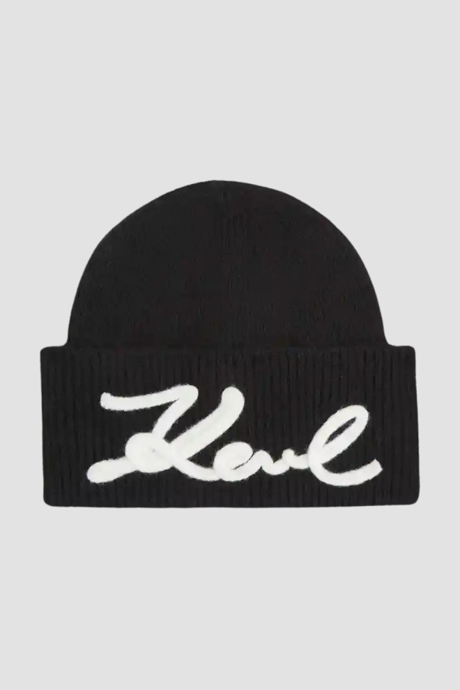 KARL LAGERFELD Black women's cap with wool blend
