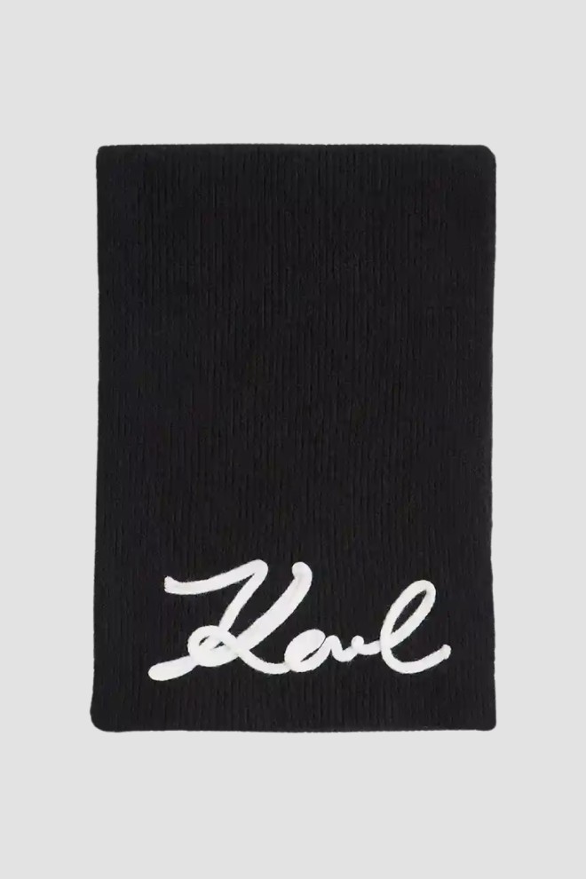 KARL LAGERFELD Eșarfă Logo Signature din amestec de lână neagră pentru femei