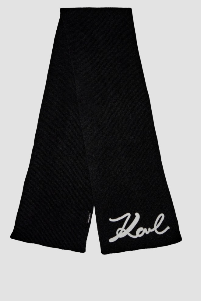 KARL LAGERFELD Eșarfă Logo Signature din amestec de lână neagră pentru femei
