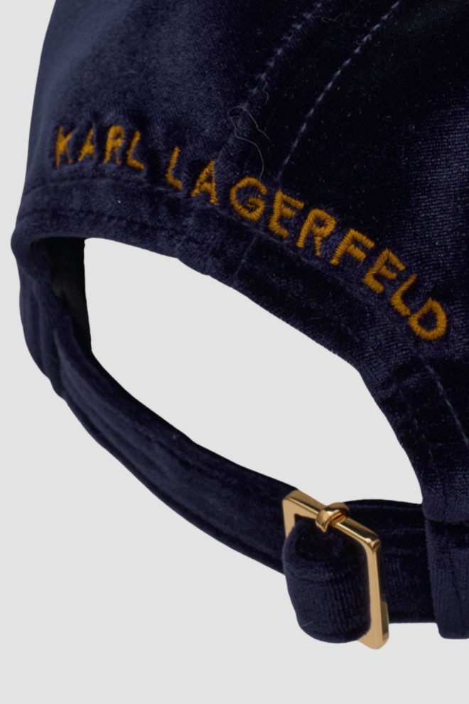 KARL LAGERFELD Granatowa czapka z daszkiem Autograph Pin Velvet