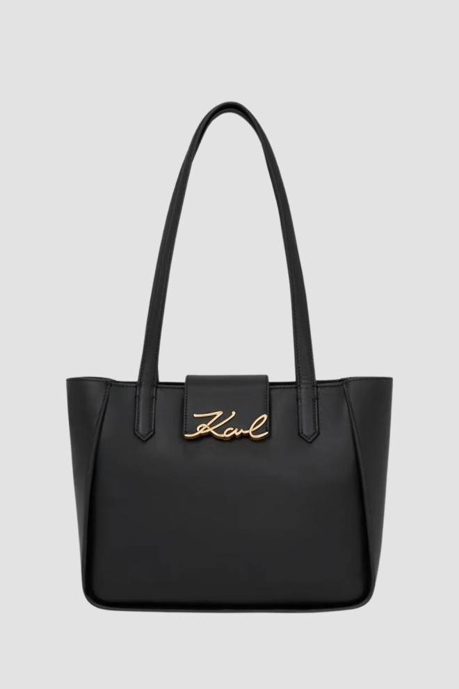 KARL LAGERFELD Geantă shopper neagră cu logo auriu Signature