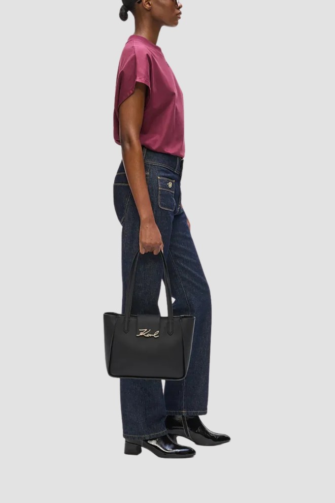 KARL LAGERFELD Black shopper bag with gold Signature logo