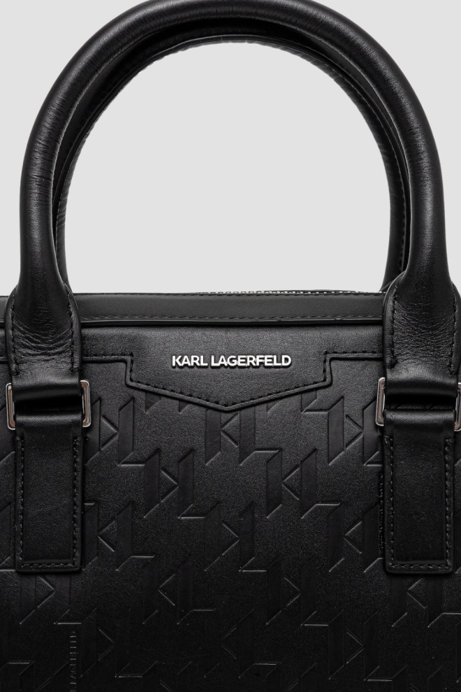 KARL LAGERFELD Servieta din piele cu monogramă neagră pentru bărbați