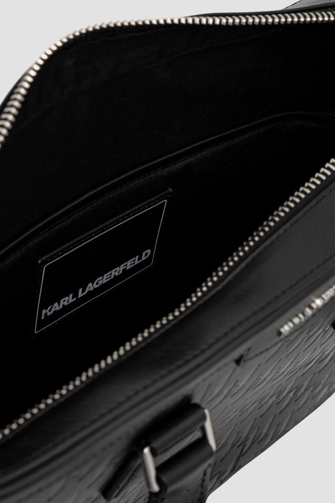 Чорний чоловічий шкіряний портфель з монограмою KARL LAGERFELD 