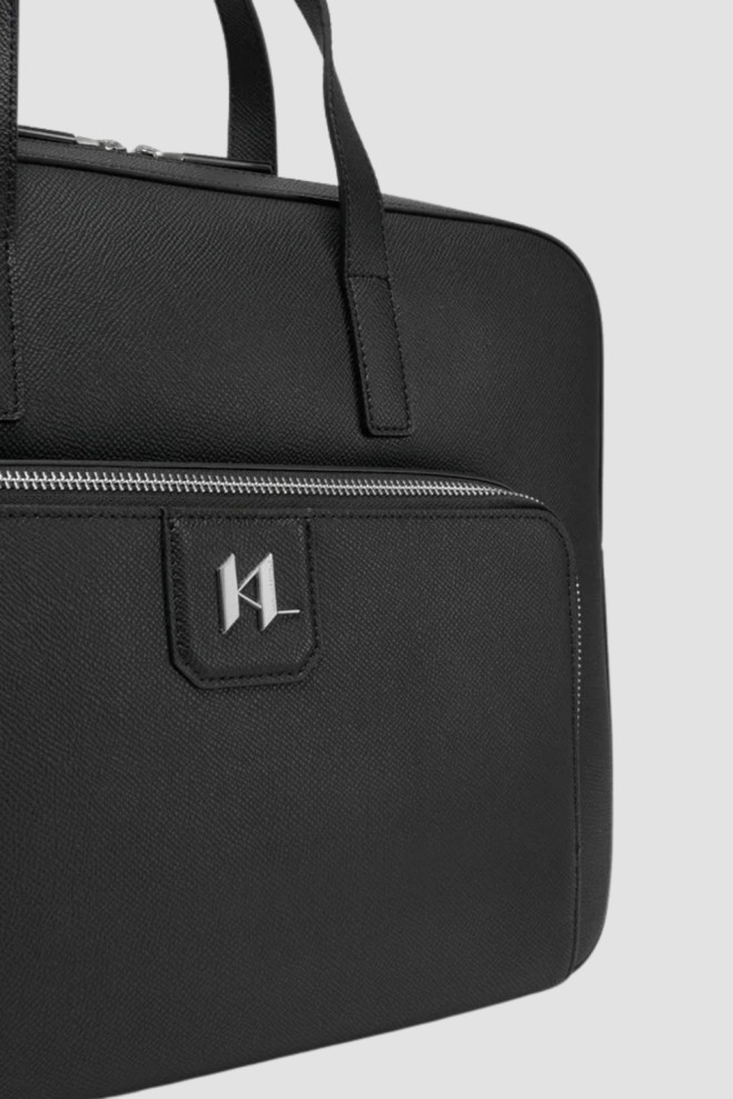 KARL LAGERFELD Czarna skórzana aktówka męska z logo