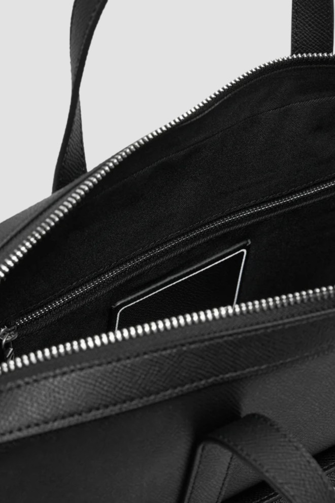 KARL LAGERFELD Чорний шкіряний чоловічий портфель з логотипом