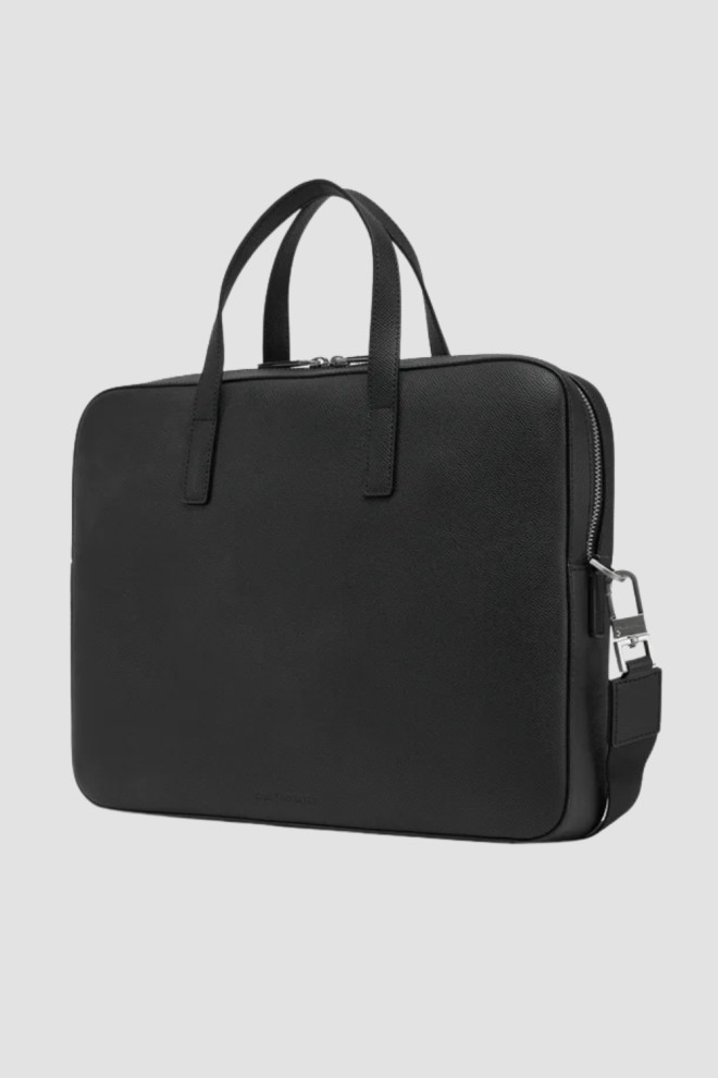 KARL LAGERFELD Servieta pentru bărbați din piele neagră cu logo