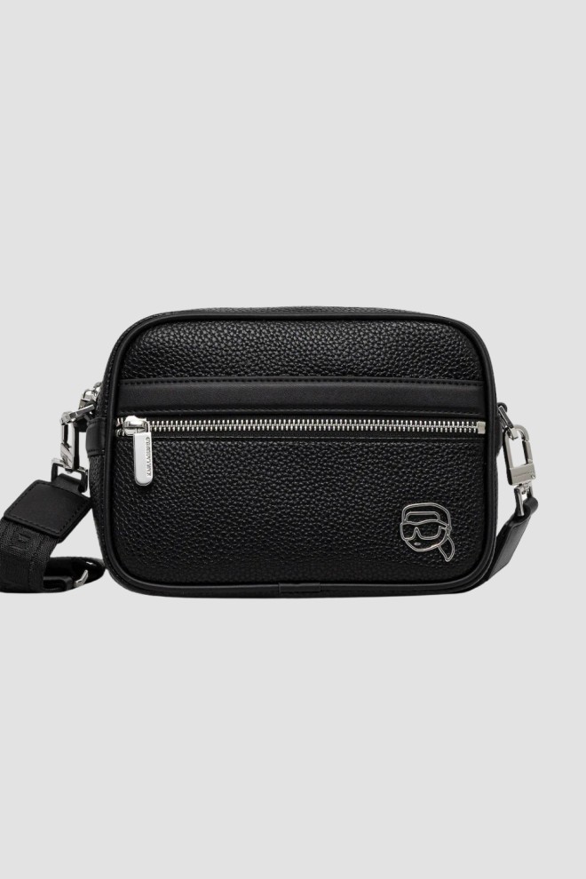 KARL LAGERFELD Men's black eco leather pouch with Ikon logo
