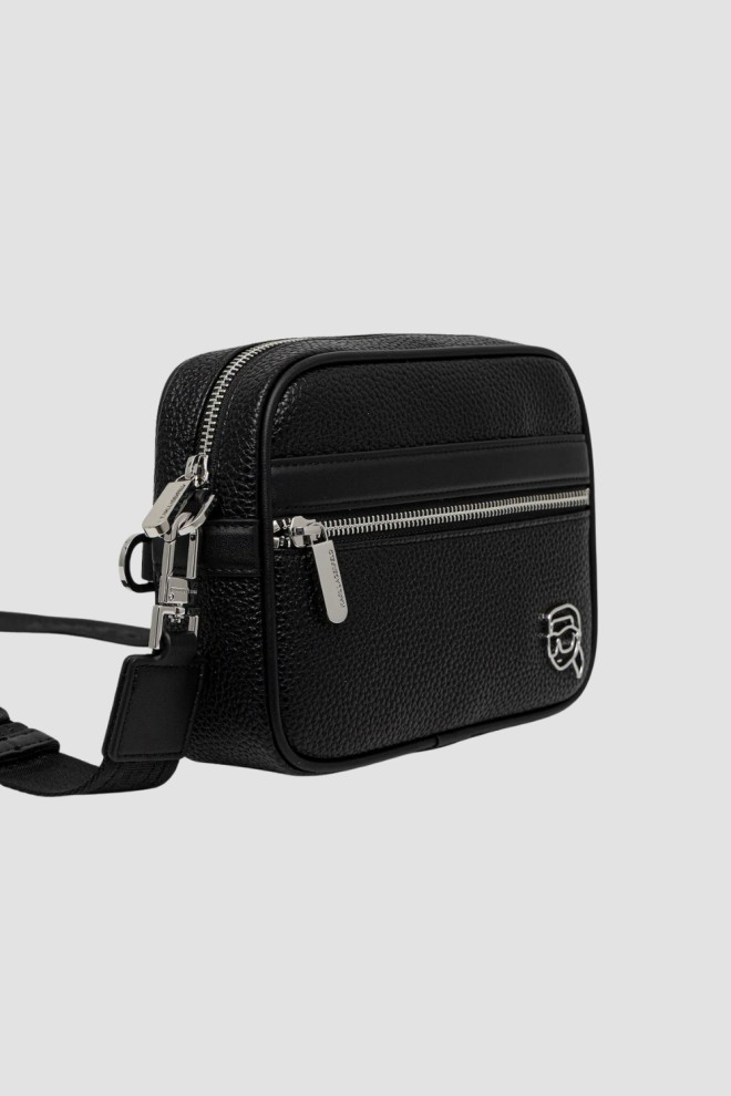 KARL LAGERFELD Men's black eco leather pouch with Ikon logo
