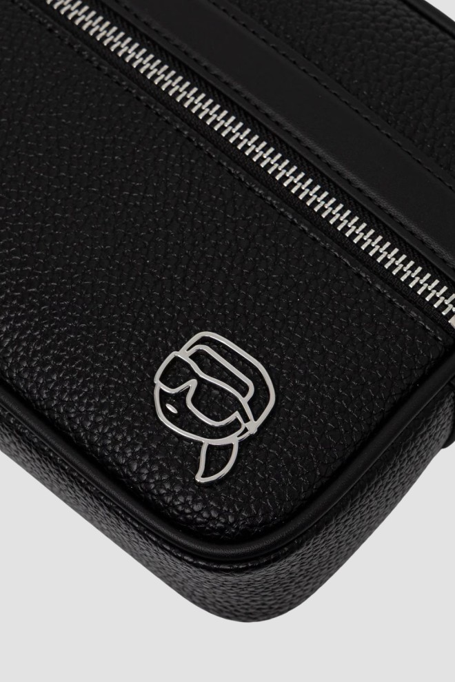 KARL LAGERFELD Czarna saszetka męska ze skóry ekologicznej z logo Ikon