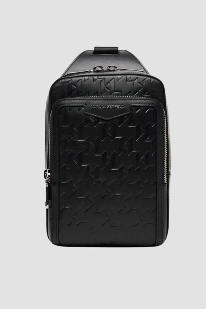 KARL LAGERFELD Black Leather Loom Sling Bag