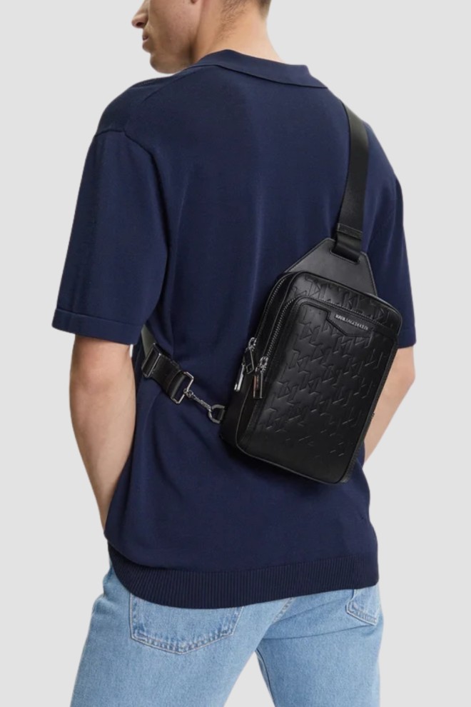 KARL LAGERFELD Czarna torba skórzana Loom Sling Bag