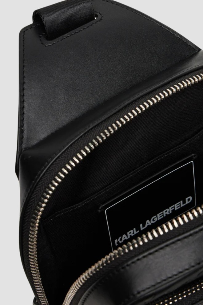 KARL LAGERFELD Black Leather Loom Sling Bag
