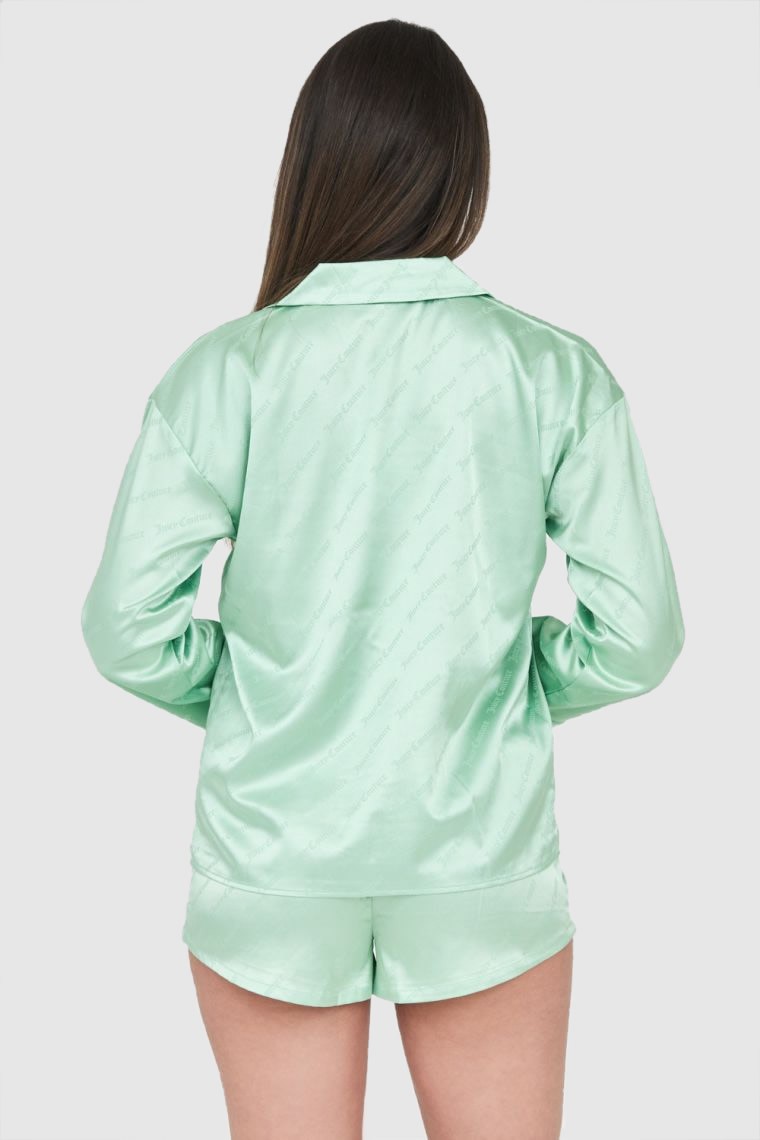 Зелена атласна піжамна сорочка з логотипом JUICY COUTURE