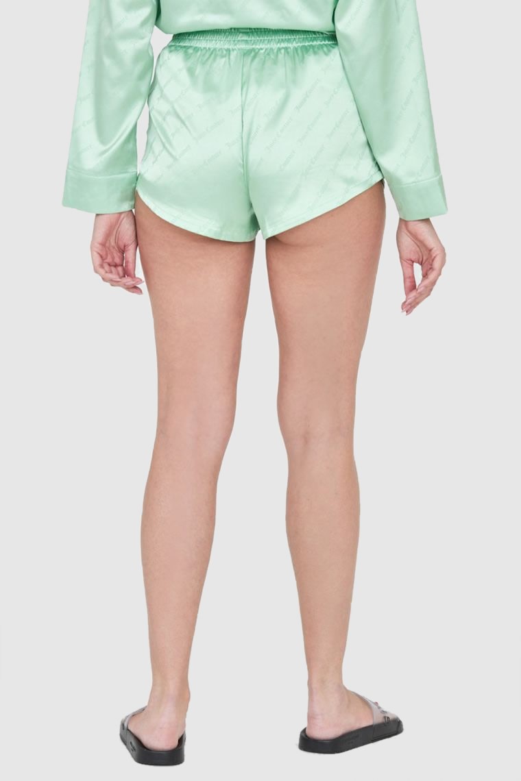 JUICY COUTURE Zielone satynowe szorty piżamowe damskie w logo