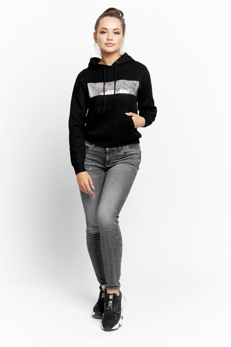 GUESS Black women's hoodie with silver logo